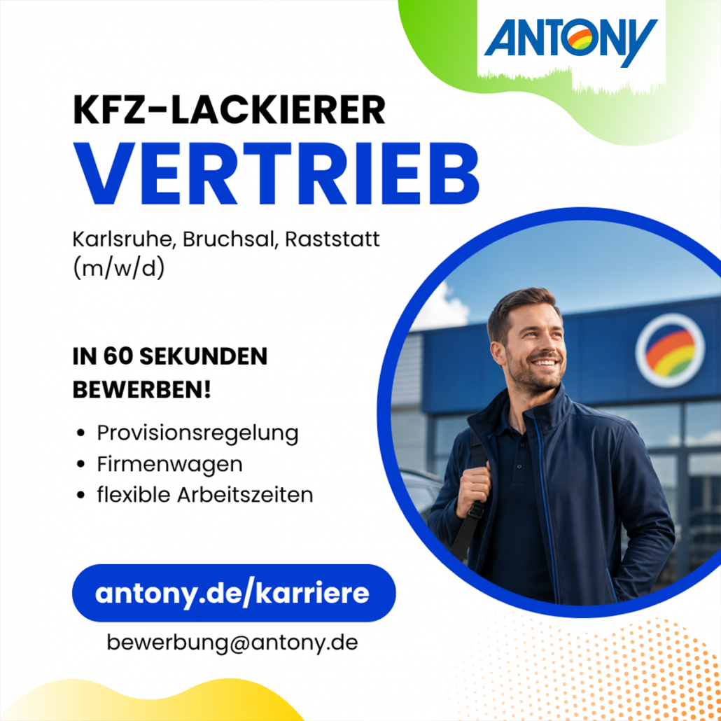Vertriebsmitarbeiter:in Außendienst (m/w/d) – Fahrzeuglacke – Region Karlsruhe (Karlsruhe, Bruchsal, Rastatt) – Frankfurt / Darmstadt / Mainz